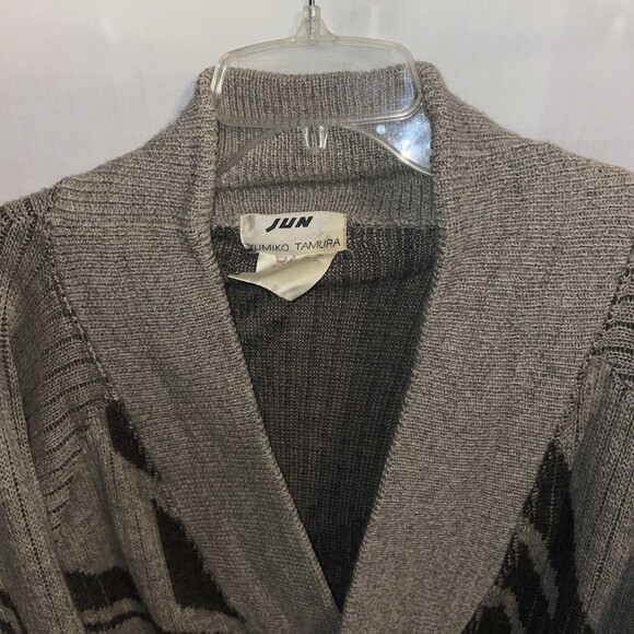 Jun Yumiko Tamura Cardigan Sweater Men’s XL Tan Brown 100% Laine Wool Vtg 80’s - Picture 3 of 12